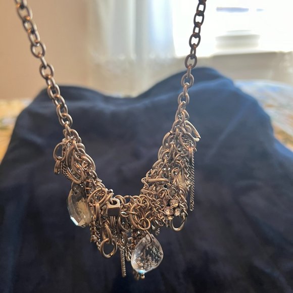 LOFT - Silver - Hanging Crystals and Rows of Rhinestones - 16 inc + 3 extender - Picture 2 of 3